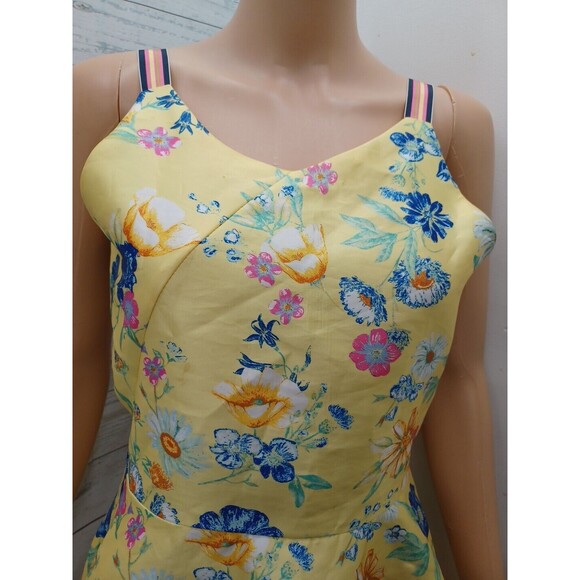TAHARI Sundress Yellow Blue Pink Floral Spaghetti Strap Size 14/16 - Picture 2 of 11